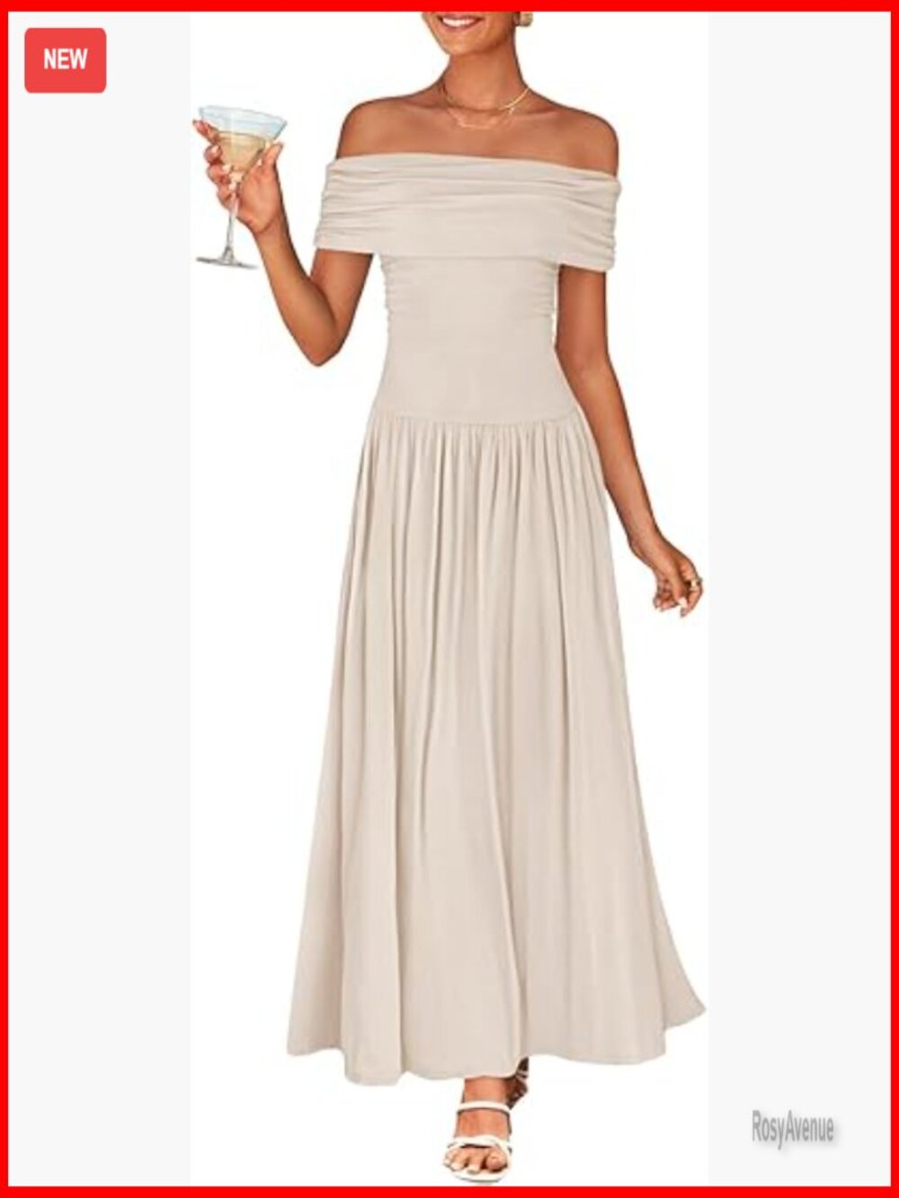 Sleeveless Off Shoulder Maxi Dress Slim Fit Swing Pleated Formal Casual - Picture 1 of 7